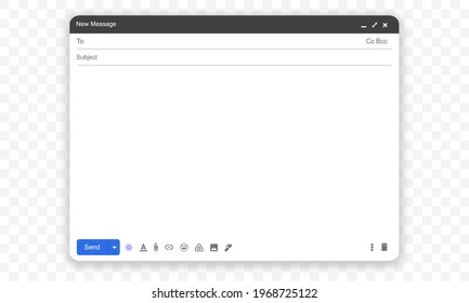 Mail Mockup Screen. Template Of Browser Window For Contact Form. Isolated On Transparent Background
