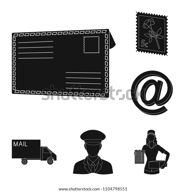 Mail and
postman black icons in set collection for design. Mail and
equipment bitmap symbol stock web
illustration.