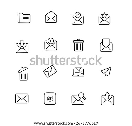 MAIL - thin line vector icon set. Pixel perfect. Editable stroke. The set contains icons: E-Mail, Mail, Envelope, Letter Sending, Inbox Letter