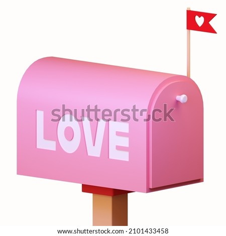 Mailbox. 3d render, isolate. Beautiful image of a mailbox with the inscription love. Happy Valentine's Day. Illustration in cartoon style. I love you. A gift for a loved one for Valentine's Day.