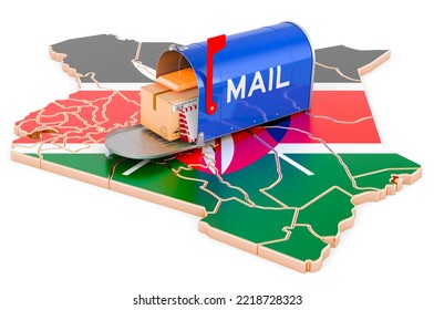 Mailbox On The Kenyan Map. Shipping In Kenya, Concept. 3D Rendering Isolated On White Background