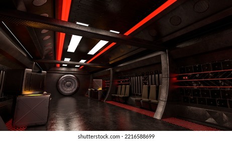 Main Room On Space Cockpit, 3d Illustration