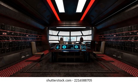 Main Room On Space Cockpit Cool View, 3d Illustration