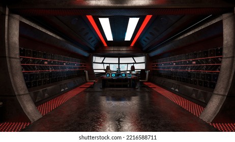 Main Room On Space Cockpit Full View, 3d Illustration