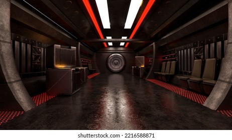 Main Room On Space Cockpit In Cool View, 3d Illustration