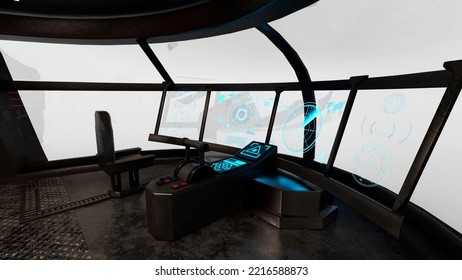 Main Room On Space Cockpit Side View, 3d Illustration