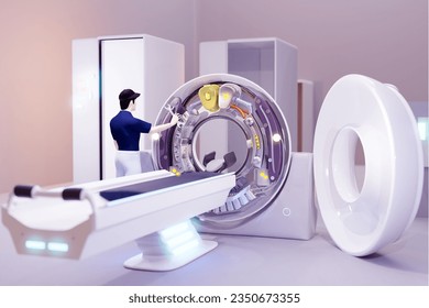 A maintenance engineer is checking the CT scan machine for normal operation every 6 months in the hospital. according to hospital standards. - Powered by Shutterstock