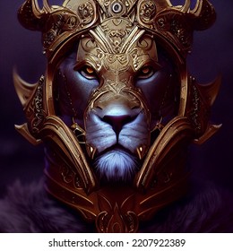 Majestic Lion Knight Portrait Art