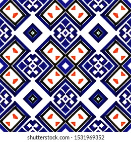 Majolica Ornament. Blue Red Block Prints. Navy Fabric Wall Tile. Indigo Flourish Mandala. Blue Ink Aztec Tribal. Mosaic Morrocan. Ceramic Art.
