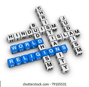 major world religions - Christianity, Islam, Judaism, Buddhism and Hinduism