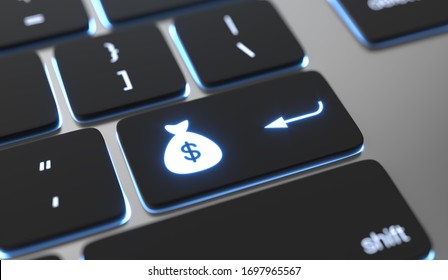 Make money button on keyboard. 3d render. 