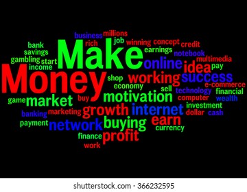 Make Money, word cloud concept on black background.