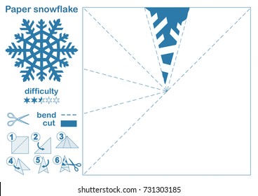 Make a snowflake. Preparing a hobby for New Year and Christmas holidays or just for decoration. Print it on the printer and cut it with scissors. Illustration.