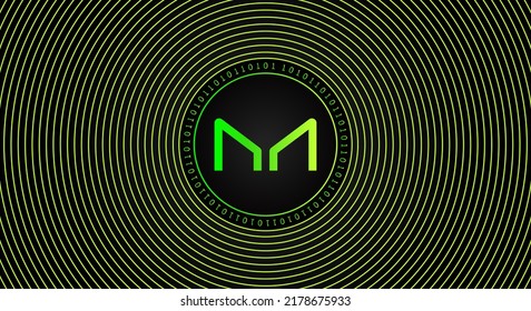 Maker (MKR) Crypto Currency Coin Logo Banner. Line Art Financial Technology Concept Illustration Background.