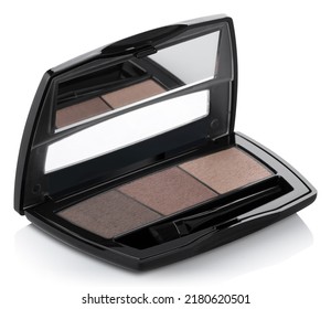 Makeup Eyeshadow Palette Mockup. Open Set Of Colored Eyeshadows With A Mirror, 3D Photo.