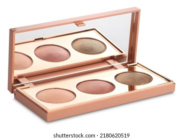 Makeup Eyeshadow Palette Mockup. Open Set Of Colored Eyeshadows With A Mirror, 3D Photo.