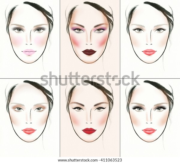 画像のアイデアを作り出す 完璧な女性の顔 メイクアップアーティスト ファッションイラスト のイラスト素材