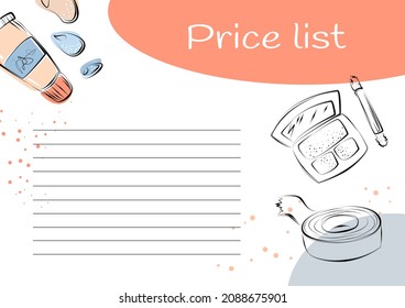 Make-up price list for an educational institution. Beauty tools elements a line art style on white background. - Powered by Shutterstock