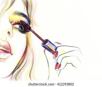 Makeup . Woman Face. Makeup Artist. Fashion Illustration