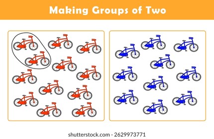 Making Groups of Two Worksheet. Grouping Picture Math Activity for Kids. Fun Math Activity for Children. Math kids activity sheet. 