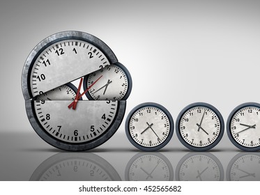 Making Time And Multitasking Concept As A Symbol For Increase Of Business Efficiency And Working Hours Management As An Open Clock Releasing Smaller Clocks As A 3D Illustration.