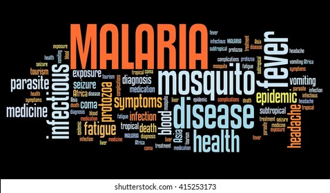 Malaria - Traveller Disease In Africa, Asia And Latin America. Travel Health Word Cloud.