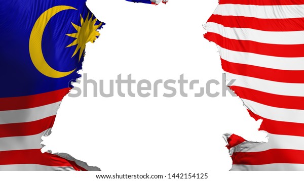 Malaysia flag ripped apart, white background,\
3d rendering