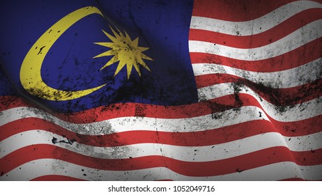 Malaysia Grunge War Flag Waving On Stock Illustration 1052049716