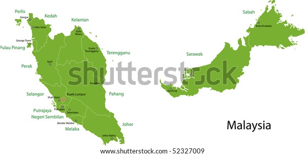 Malaysia Map Provinces Capital Cities Stock Illustration 52327009 ...