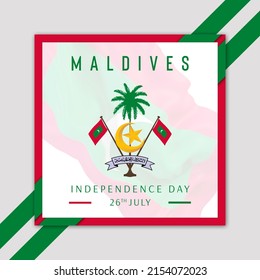 Maldives Independence Day celebration illustration, with Maldives Flag and Coat of Arms. - Powered by Shutterstock