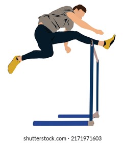 Male Athlete Jumping Over A Hurdle During Training	
