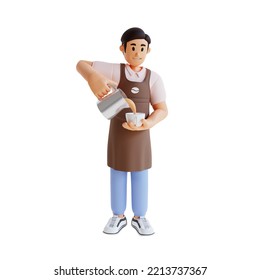 male barista pouring coffee 3d character illustration - Powered by Shutterstock