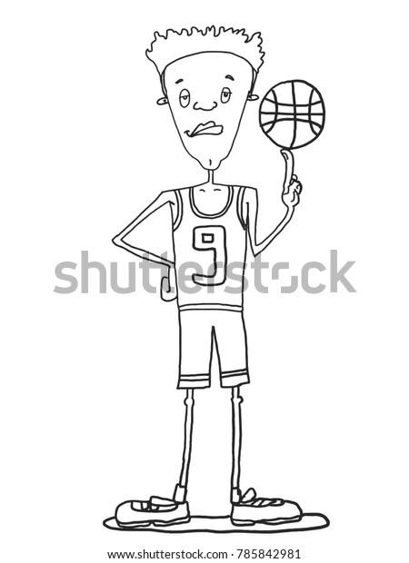 Male Basketball Player Illustration Cartoon Drawing Stock