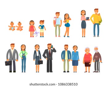 Male Female Couple Characters Different Ages Stock Illustration 1086338510