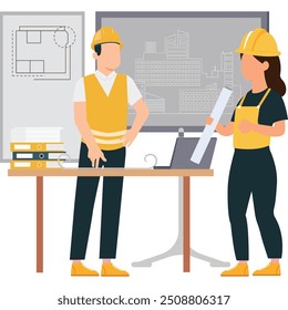 male and female engineers discussing something illustration
 - Powered by Shutterstock