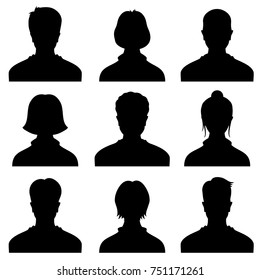 Male And Female Head Silhouettes Avatar, Profile Icons, People Portraits. Black Silhouette Photo User Person, Illustration Of Profile User Woman Or Man