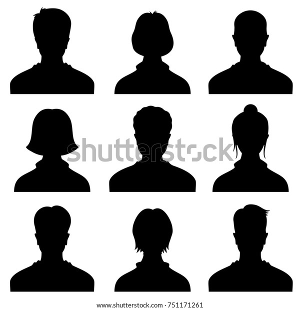 男性と女性の頭のシルエットアバター プロフィールアイコン 人物ポートレート 黒いシルエット写真のユーザー プロフィールのユーザー女性 または男性のイラトス のイラスト素材