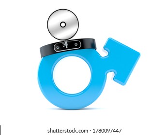 Male Gender With Doctor Mirror Isolated On White Background. 3d Illustration