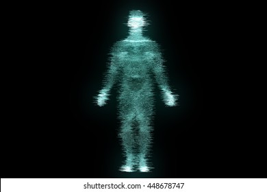 Male Human 3D Wireframe Hologram In Motion. Nice 3D Rendering
