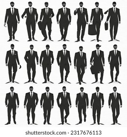 Male model silhouette set vector wearing a suit and standing in different positions. - Powered by Shutterstock