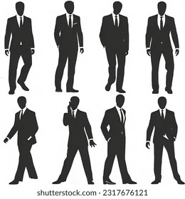 Male model silhouette set vector wearing a suit and standing in different positions. - Powered by Shutterstock