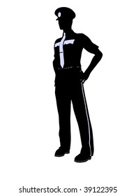 Male Police Officer Silhouette Illustration On A White Background