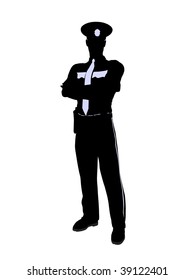 Male police officer silhouette illustration on a white background
