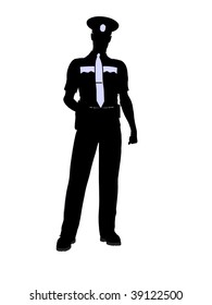 Male Police Officer Silhouette Illustration On A White Background