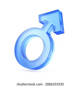 Male Sex Symbol Glass 3d Icon. 3d Rendering Gender Symbol Isolated On White.