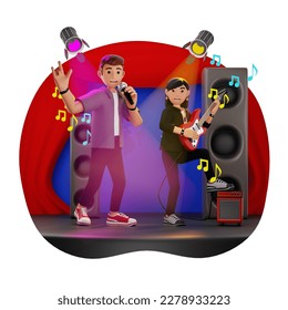 Male Singer And Female Guitarist 3D Character Illustration - Powered by Shutterstock