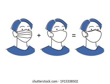 Male Wearing A Double Mask Simple Illustration