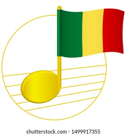 Mali Flag And Musical Note. Music Background. National Flag Of Mali And Music Festival Concept  Illustration