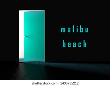 Malibu Beach House Property Door Shows Real Estate Development For Investment. Pacific Development Housing Apartment Or Home - 3d Illustration