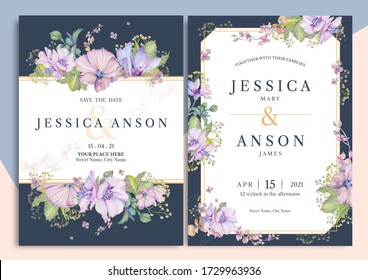 Mallow flowers watercolor wedding invitation card with text layout - Powered by Shutterstock